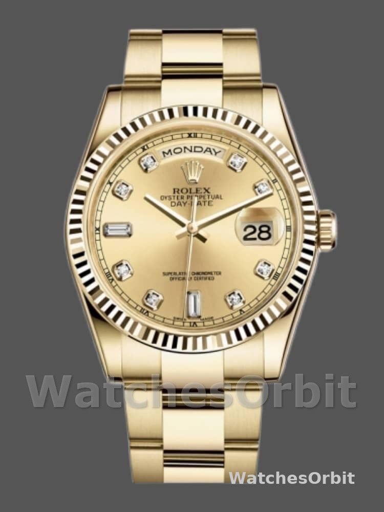 Rolex Day-Date 118238 Champagne Diamond Dial 36mm Unisex Replica Watch