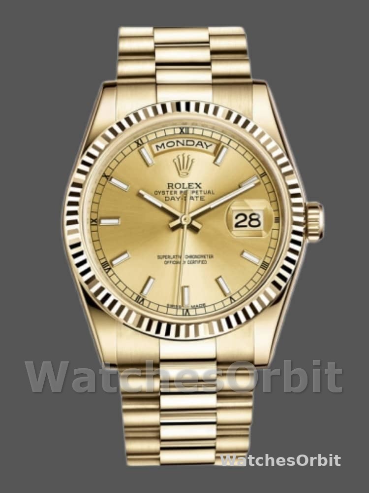 Rolex Day-Date 118238 Fluted Bezel Champagne Dial 36mm Unisex Replica Watch