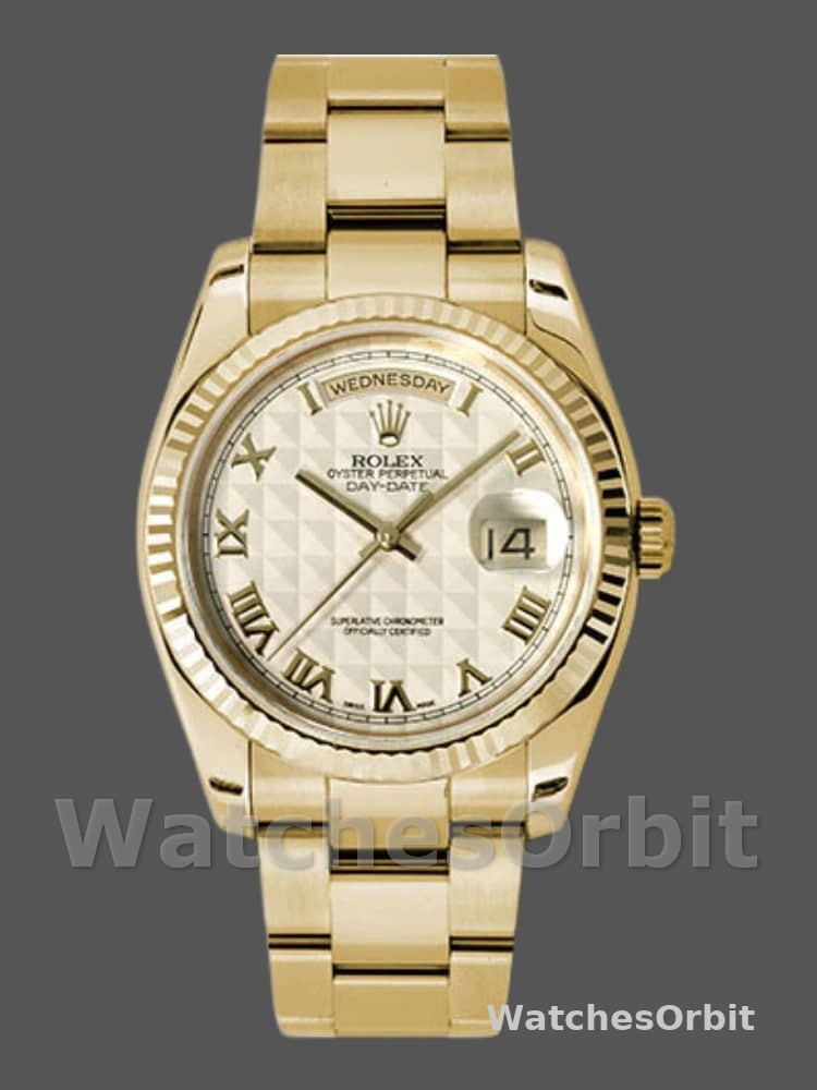 Rolex Day-Date 118238 Roman Numeral Pyramid Ivory Dial 36mm Unisex Replica Watch