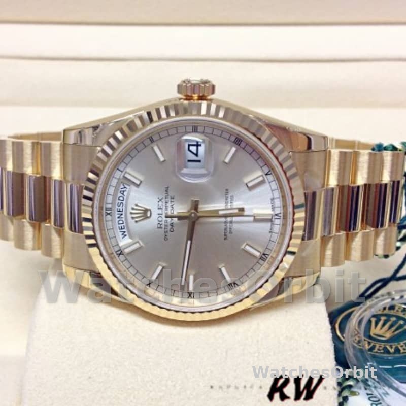 Rolex Day-Date 118238 Silver dial Fluted Bezel 36mm Unisex Replica Watch