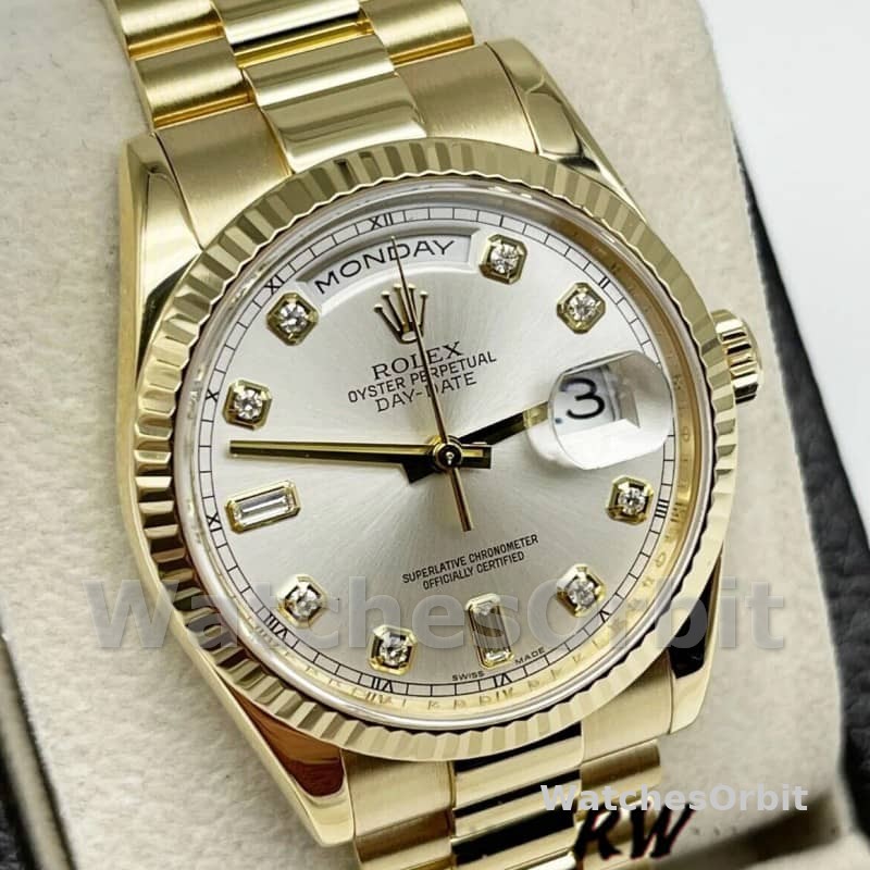 Rolex Day-Date 118238 Silver Diamond Dial 36mm Unisex Replica Watch
