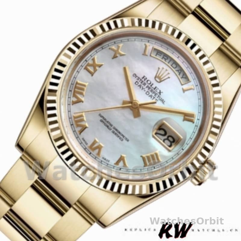 Rolex Day-Date 118238 White MOP Roman Dial 36mm Unisex Replica Watch