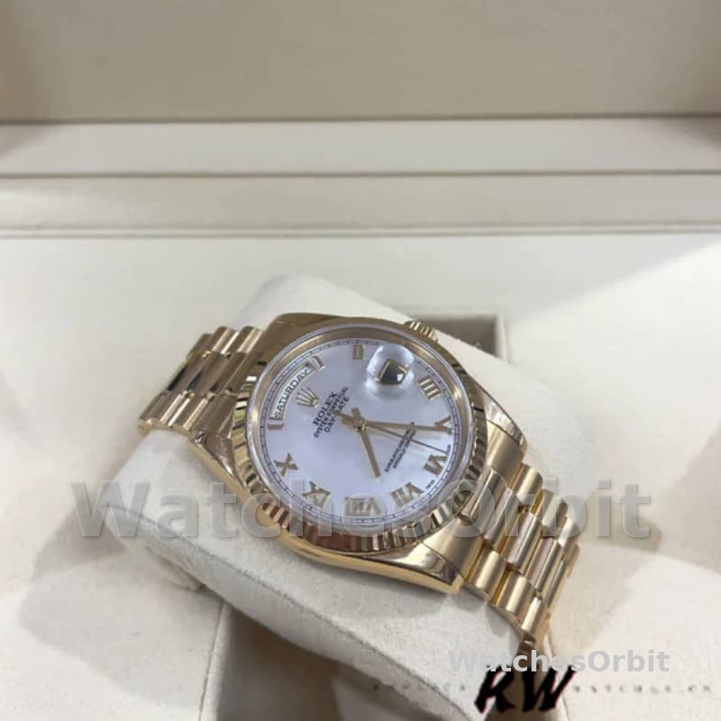 Rolex Day-Date 118238 White Mother of Pearl Roman Dial 36mm Unisex Replica Watch
