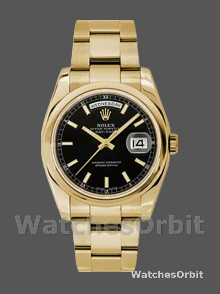 Rolex Day Date 118238 Yellow Gold Black Dial Stainless Steel 36mm Mens Replica Watch