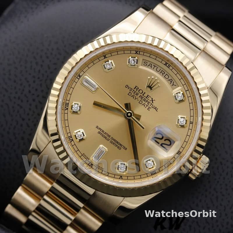 Rolex Day-Date 118238 Yellow Gold Diamond Champagne Dial 36mm Unisex Replica Watch