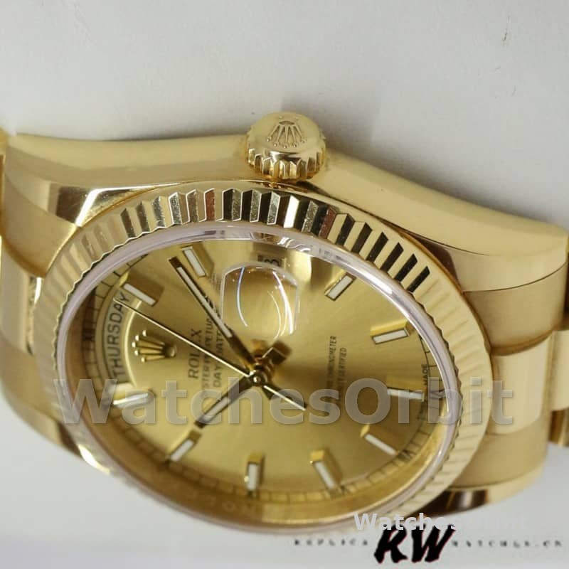 Rolex Day-Date 118238 Yellow Gold Fluted Bezel Champagne Dial 36mm Unisex Replica Watch