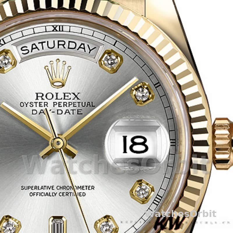 Rolex Day-Date 118238 Yellow Gold Silver Diamond Dial 36mm Unisex Replica Watch