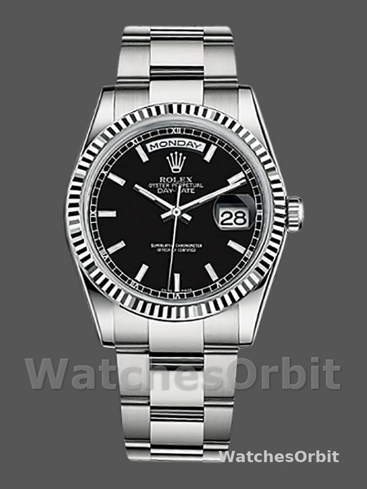 Rolex Day-Date 118239 Black Dial Fluted Bezel 36mm Unisex Replica Watch