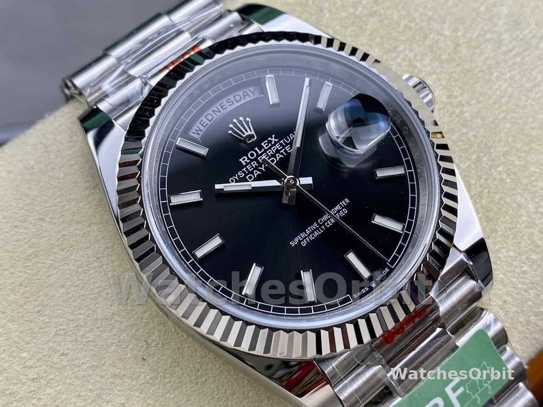 Rolex Day-Date 118239 Black Dial Fluted Bezel 36mm Unisex Replica Watch