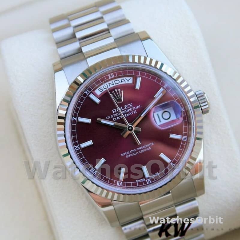 Rolex Day-Date 118239 Cherry Red Dial Fluted Bezel 36mm Lady Replica Watch