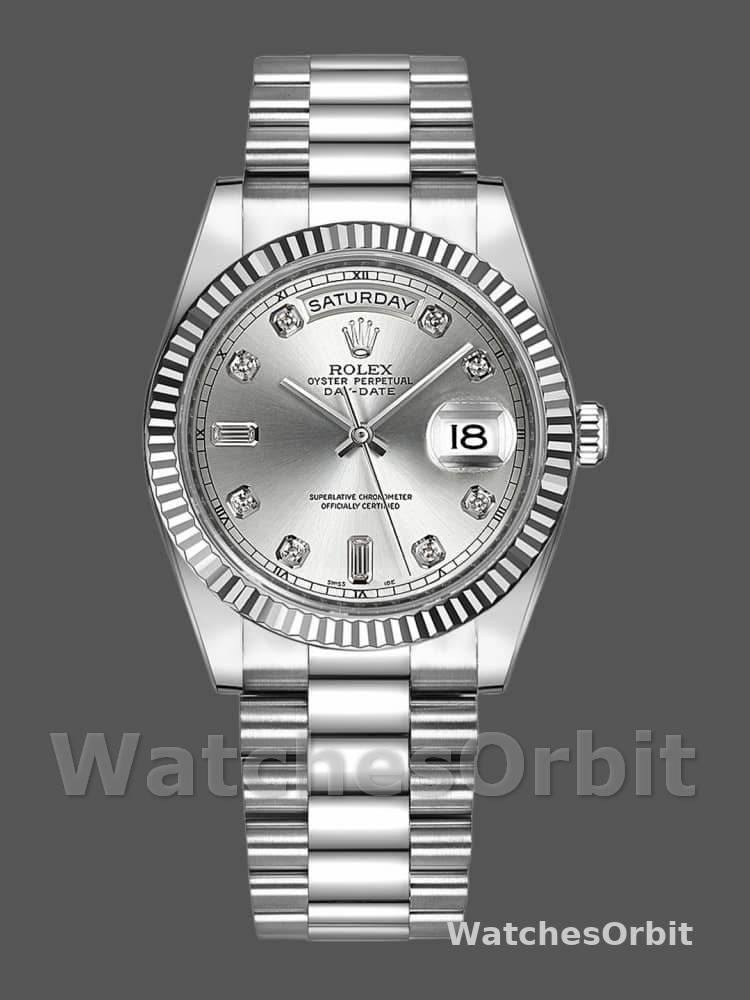 Rolex Day-Date 118239 Silver Diamond Dial 36mm Unisex Replica Watch