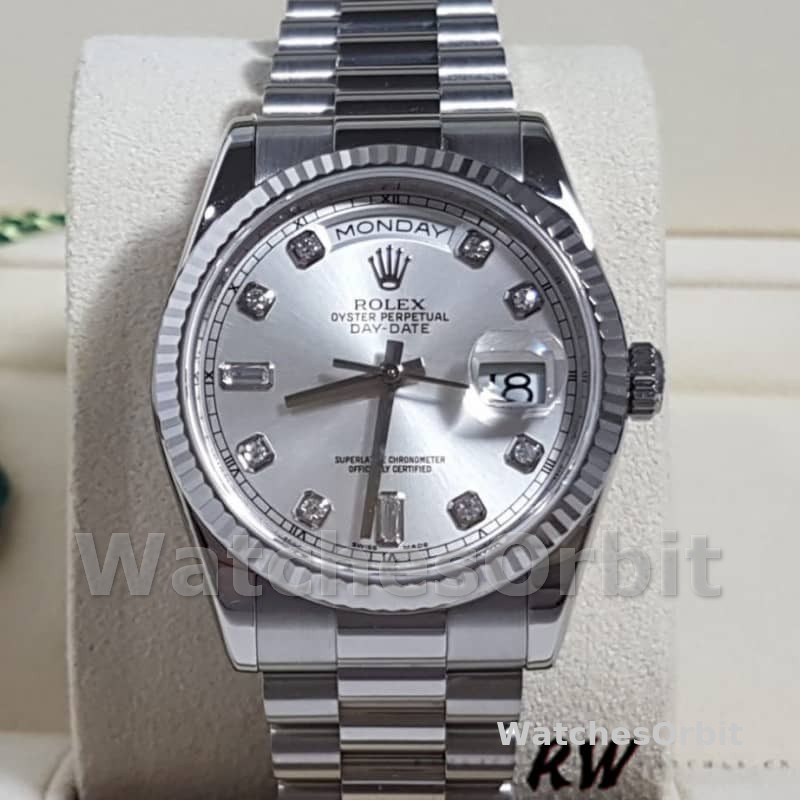 Rolex Day-Date 118239 Silver Diamond Dial 36mm Unisex Replica Watch