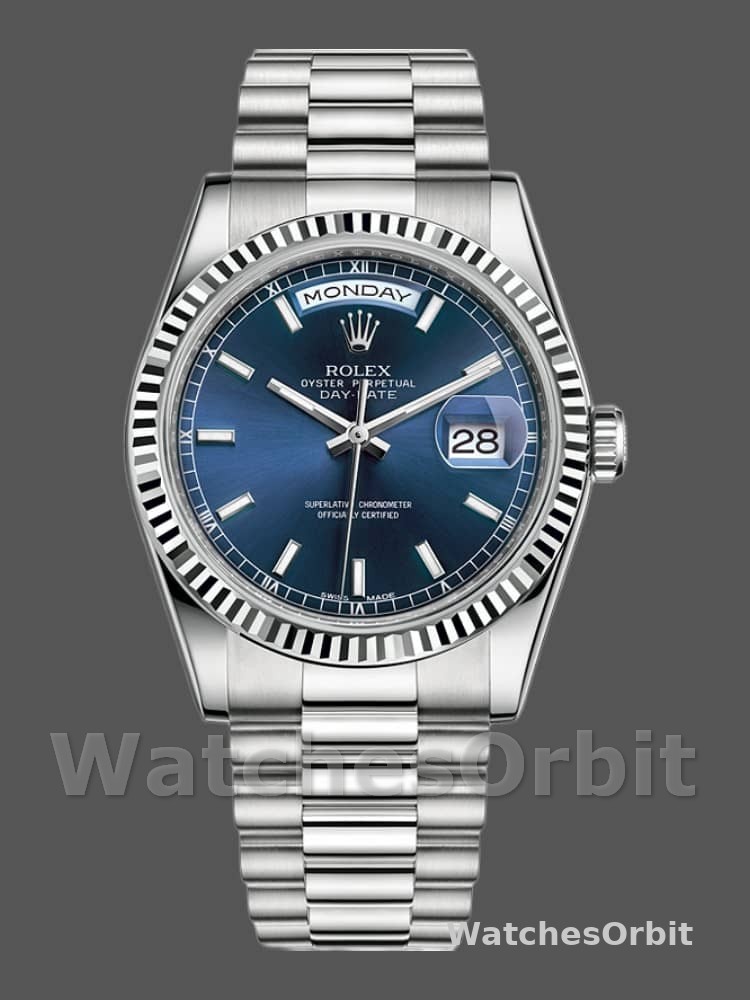 Rolex Day-Date 118239 White Gold Blue Dial 36mm Unisex Replica Watch