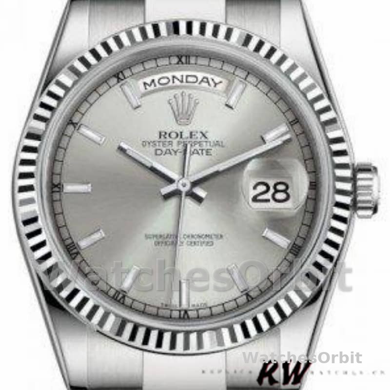 Rolex Day-Date 118239 White Gold Silver dial 36mm Unisex Replica Watch