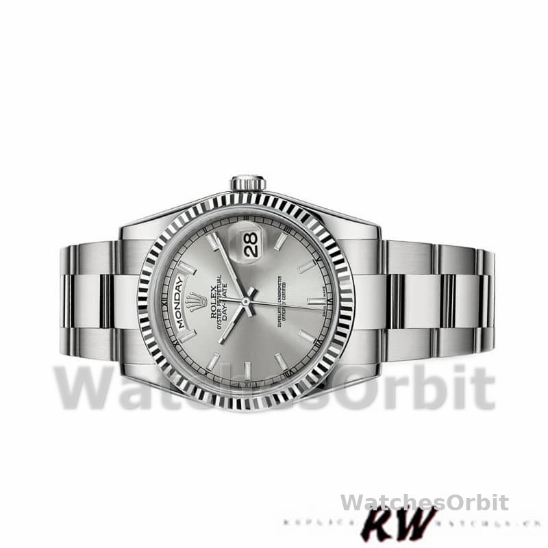 Rolex Day-Date 118239 White Gold Silver dial 36mm Unisex Replica Watch