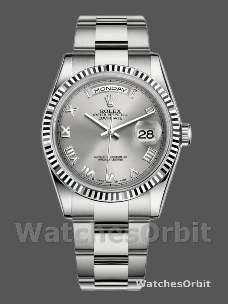 Rolex Day-Date 118239 white gold Silver Roman Numeral 36mm Unisex Replica Watch
