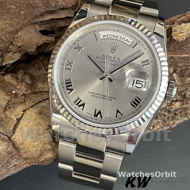Rolex Day-Date 118239 white gold Silver Roman Numeral 36mm Unisex Replica Watch