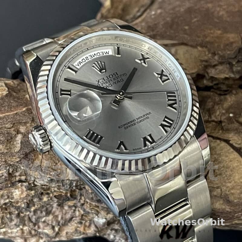Rolex Day-Date 118239 white gold Silver Roman Numeral 36mm Unisex Replica Watch