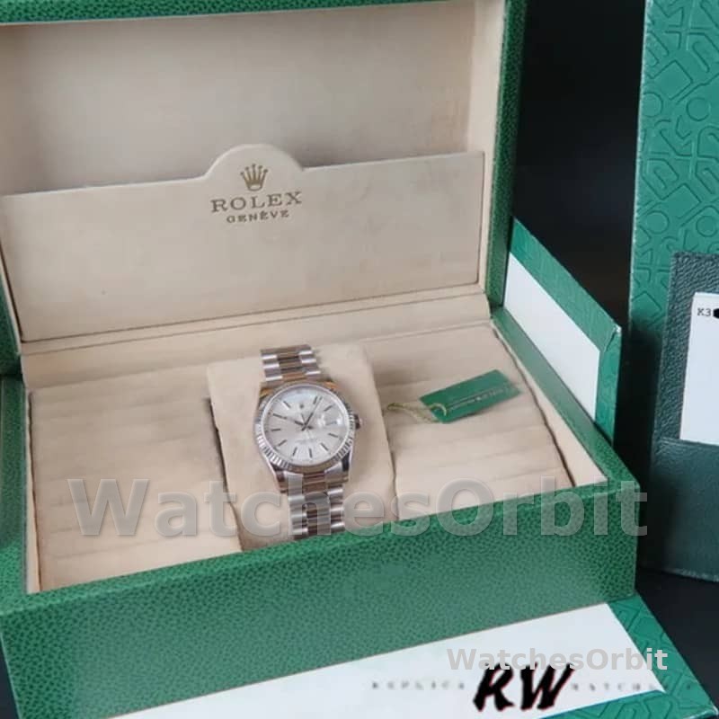 Rolex Day-Date 118239 White Gold White Dial Fluted Bezel 36mm Unisex Replica Watch