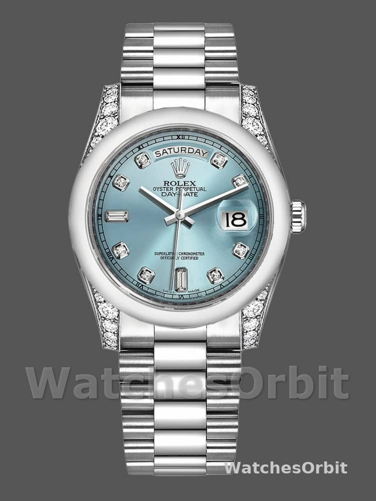 Rolex Day-Date 118296 Platinum Ice Blue Dial Diamond 36mm Unisex Replica Watch