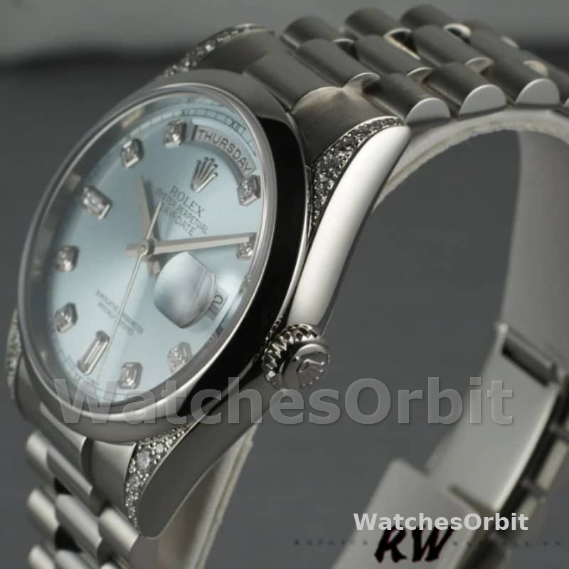 Rolex Day-Date 118296 Platinum Ice Blue Dial Diamond 36mm Unisex Replica Watch