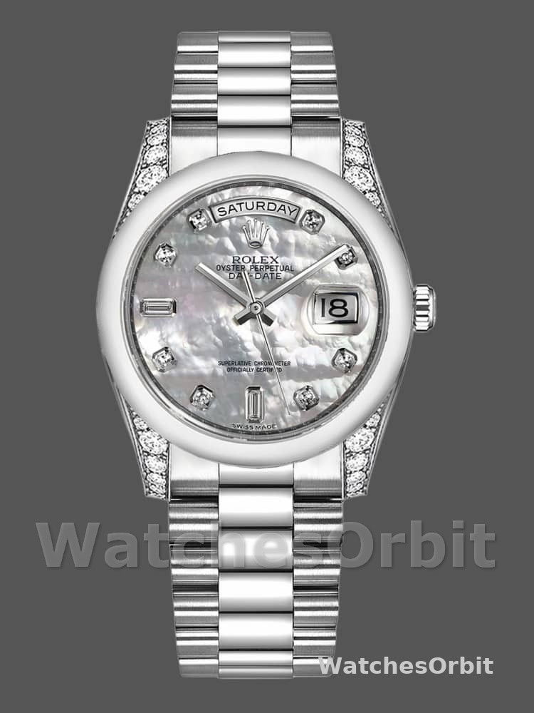 Rolex Day-Date 118296 Platinum MOP White Dial Diamond 36mm Unisex Replica Watch