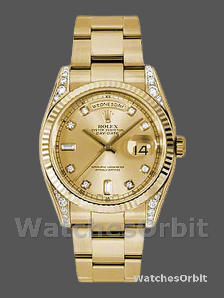 Rolex Day-Date 118338 Champagne Diamonds Dial 36mm Unisex Replica Watch