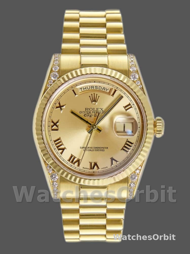 Rolex Day-Date 118338 Champagne Roman Dial Diamond Bezel 36MM Unisex Replica Watch