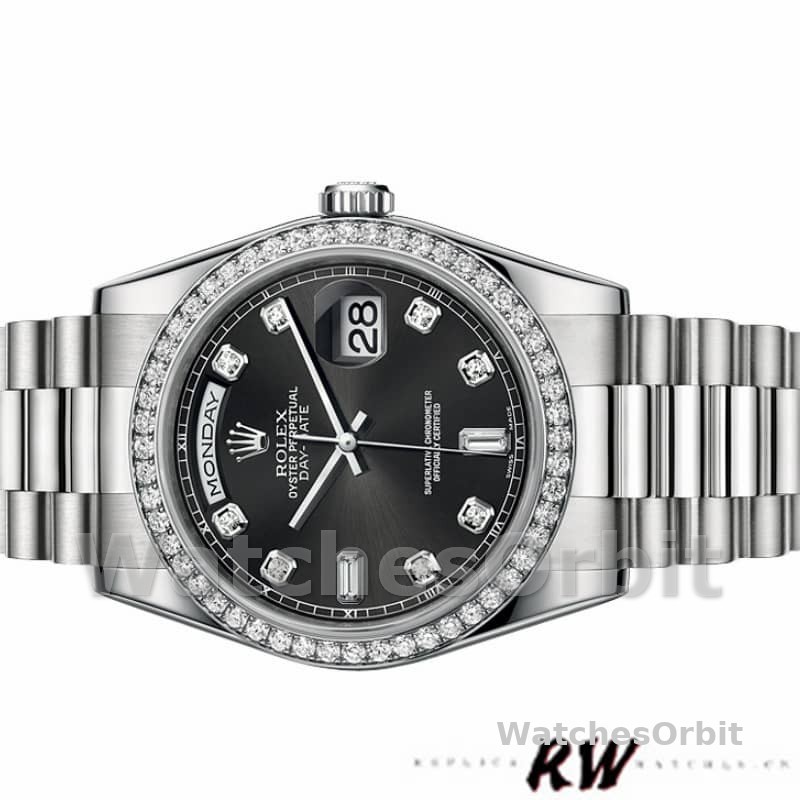 Rolex Day Date 118346 Black Diamonds Dial 36mm Unisex Replica Watch