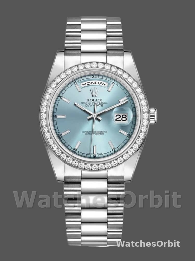 Rolex Day Date 118346 Ice Blue Dial Diamond 36mm Unisex Replica Watch