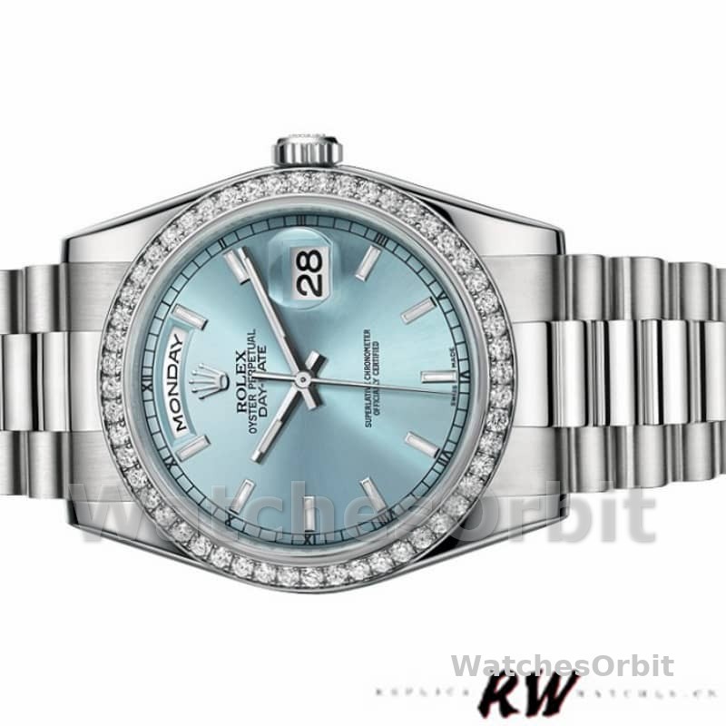 Rolex Day Date 118346 Ice Blue Dial Diamond 36mm Unisex Replica Watch