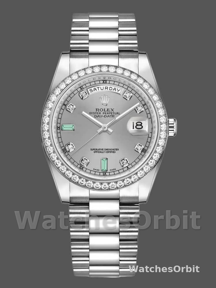 Rolex Day Date 118346 Rhodium Grey Dial 36mm Unisex Replica Watch