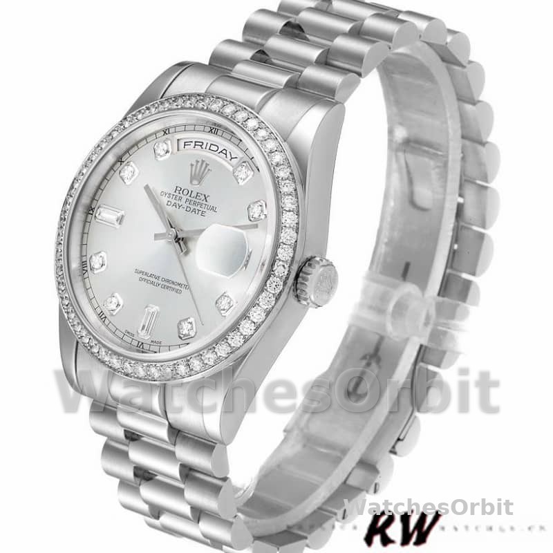 Rolex Day Date 118346 Silver Dial Diamond 36mm Unisex Replica Watch