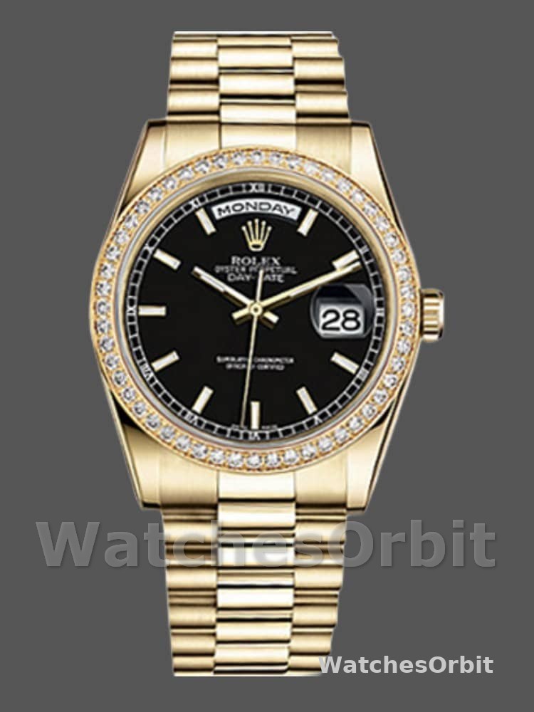 Rolex Day Date 118348 Black Dial 36mm Unisex Replica Watch