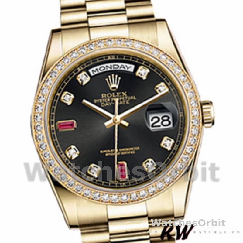 Rolex Day Date 118348 Black Diamond Dial 36mm Unisex Replica Watch