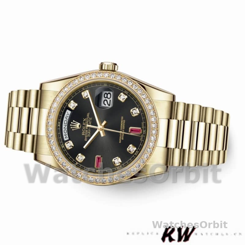Rolex Day Date 118348 Black Diamond Dial 36mm Unisex Replica Watch