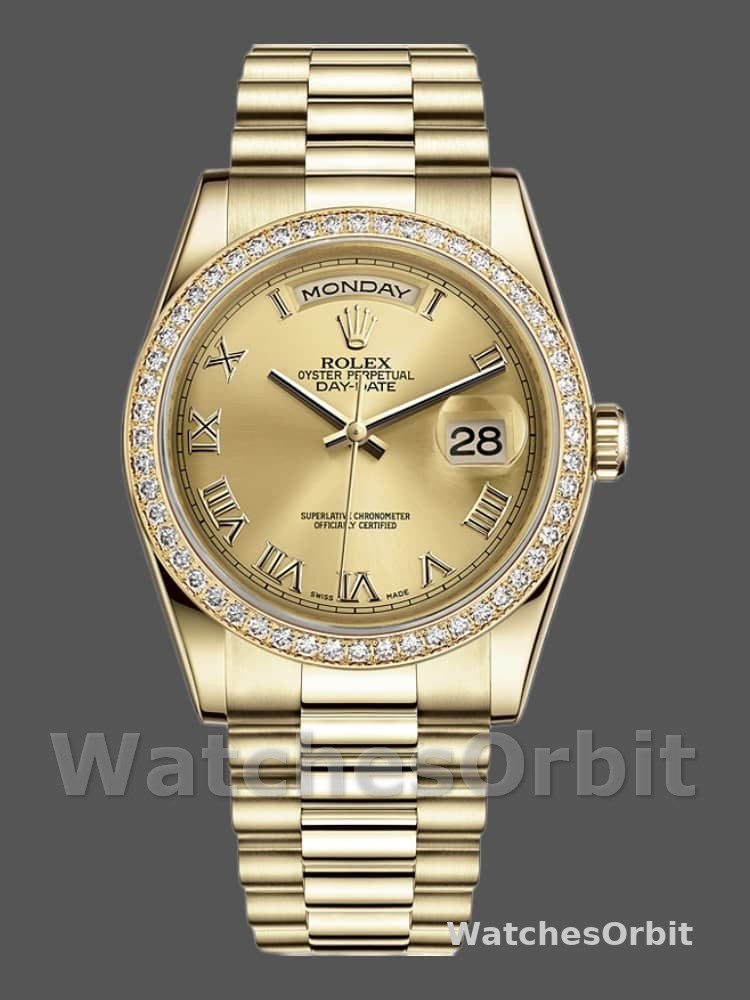 Rolex Day Date 118348 Champagne dial Yellow Gold 36mm Unisex Replica Watch