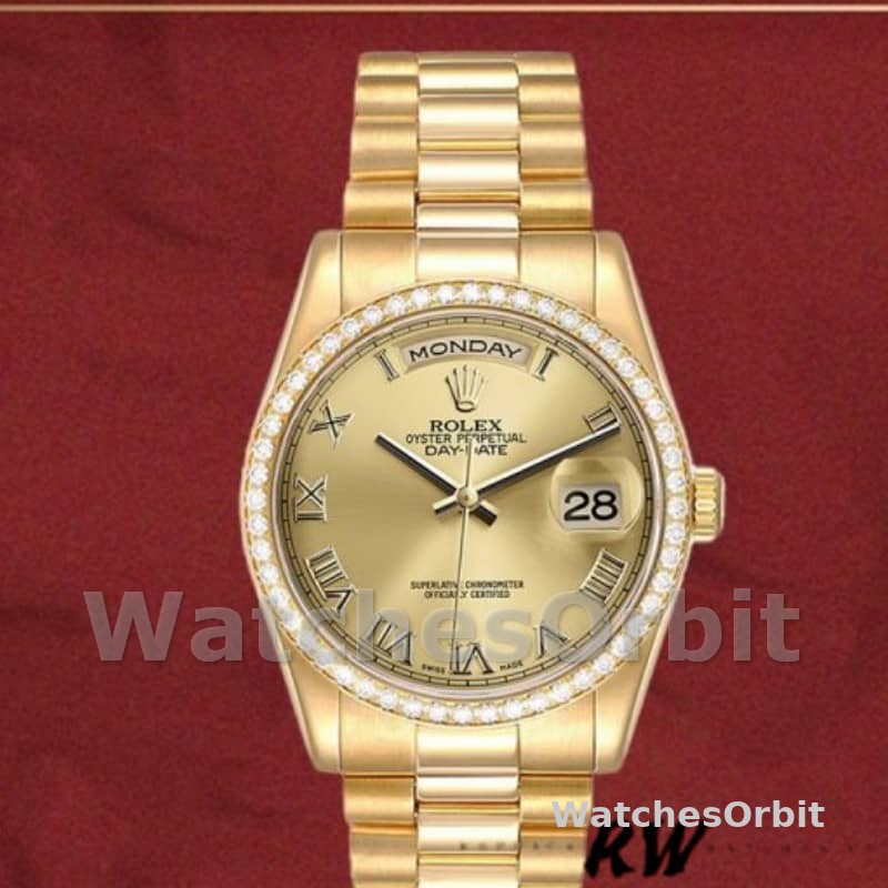 Rolex Day Date 118348 Champagne dial Yellow Gold 36mm Unisex Replica Watch