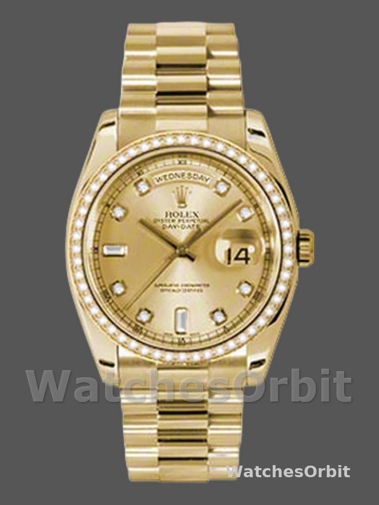 Rolex Day Date 118348 Champagne diamond Dial Yellow Gold 36mm Unisex Replica Watch