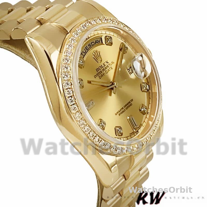 Rolex Day Date 118348 Champagne diamond Dial Yellow Gold 36mm Unisex Replica Watch
