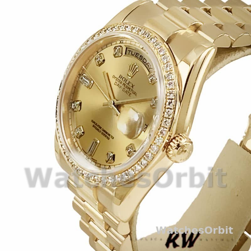 Rolex Day Date 118348 Champagne diamond Dial Yellow Gold 36mm Unisex Replica Watch