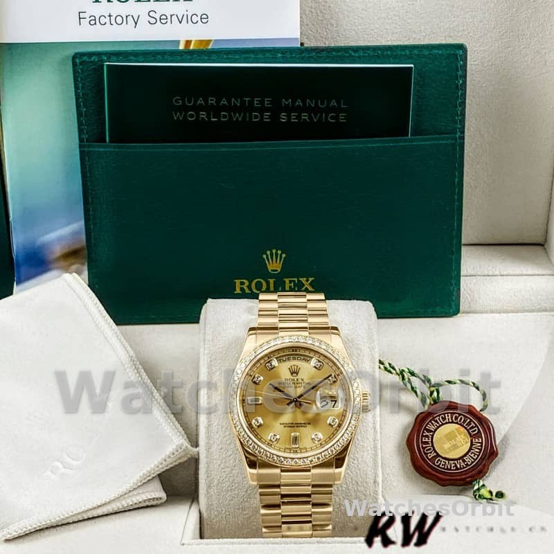 Rolex Day Date 118348 Champagne diamond Dial Yellow Gold 36mm Unisex Replica Watch