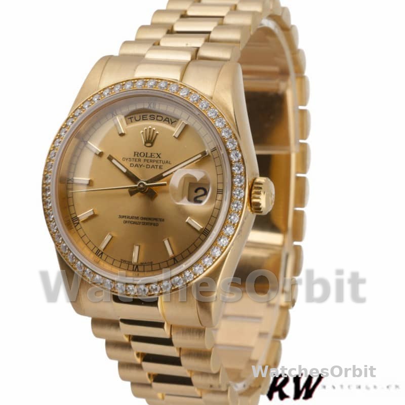 Rolex Day Date 118348 Champagne Index Dial Yellow Gold 36mm Unisex Replica Watch