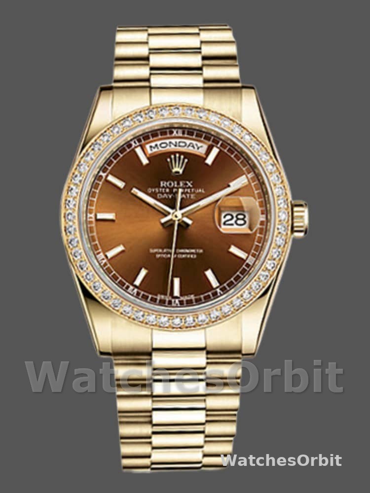 Rolex Day Date 118348 Chocolate Brown Dial Yellow Gold 36mm Unisex Replica Watch
