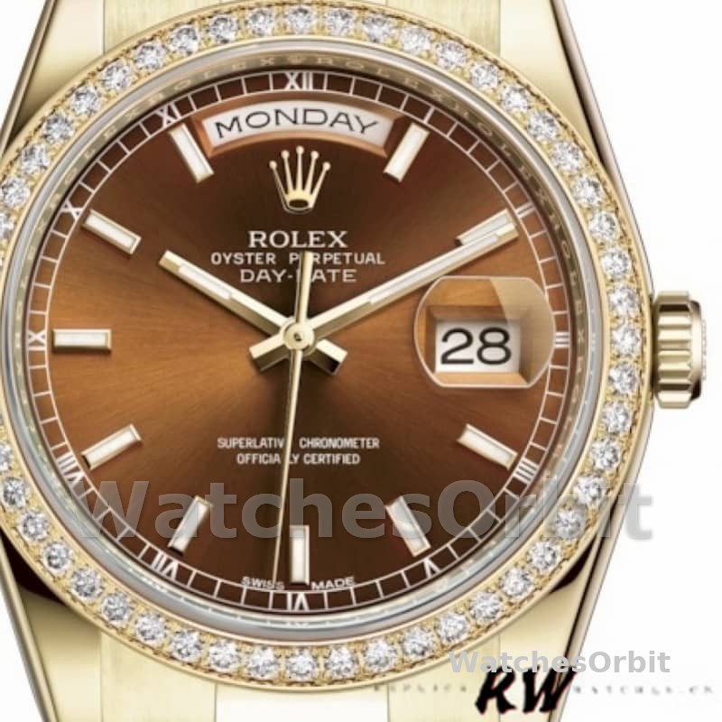 Rolex Day Date 118348 Chocolate Brown Dial Yellow Gold 36mm Unisex Replica Watch
