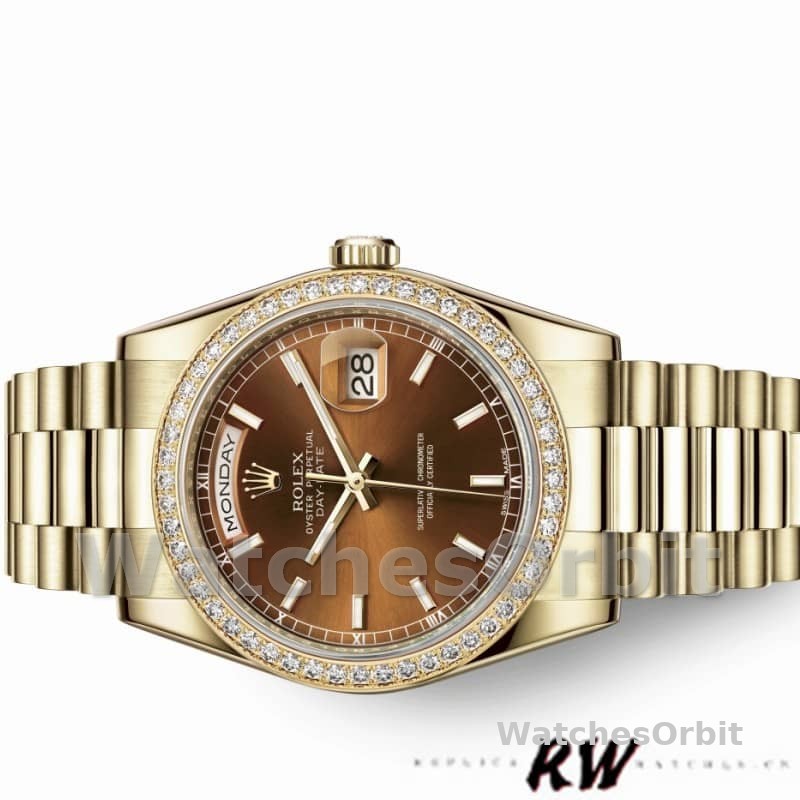 Rolex Day Date 118348 Chocolate Brown Dial Yellow Gold 36mm Unisex Replica Watch