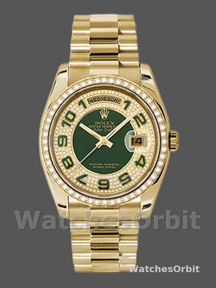 Rolex Day Date 118348 Green Diamond Dial Yellow Gold 36mm Unisex Replica Watch