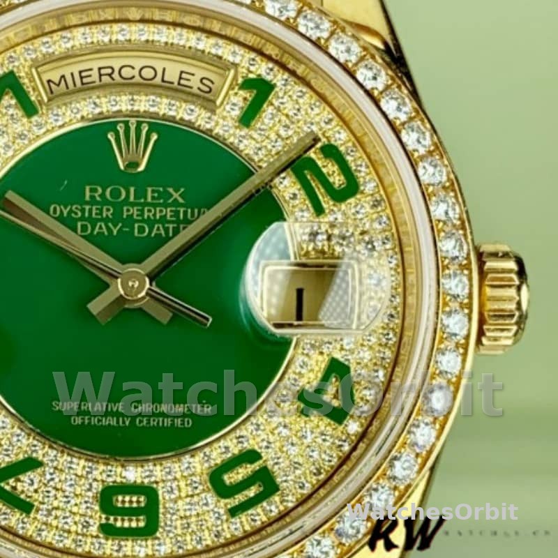 Rolex Day Date 118348 Green Diamond Dial Yellow Gold 36mm Unisex Replica Watch