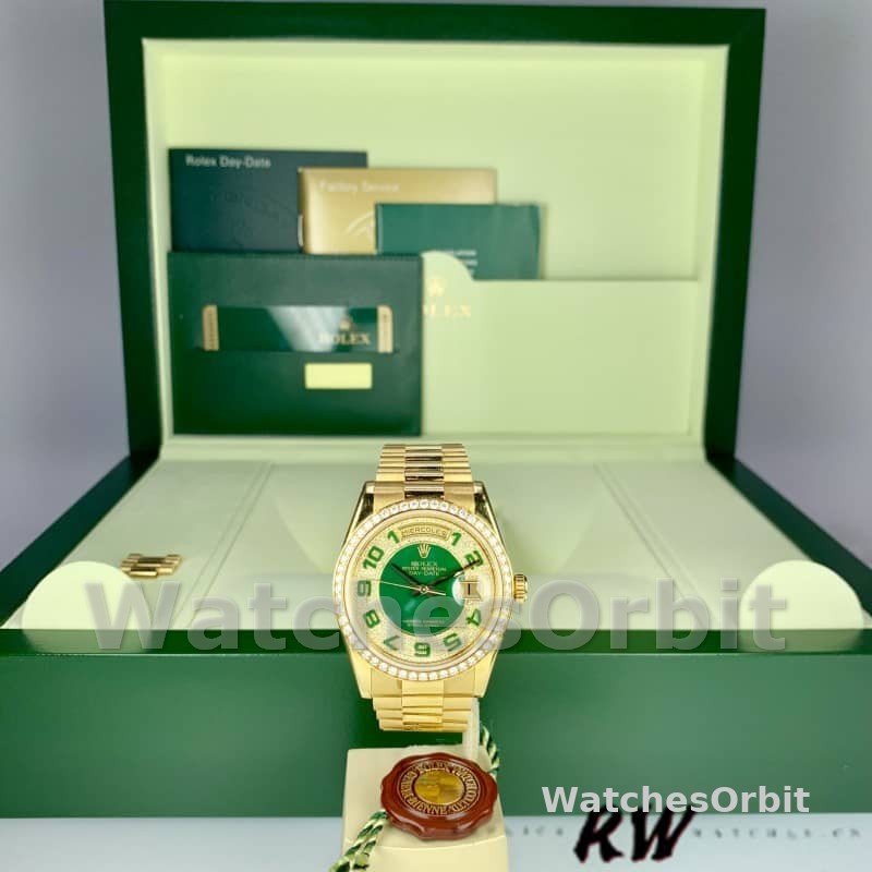 Rolex Day Date 118348 Green Diamond Dial Yellow Gold 36mm Unisex Replica Watch