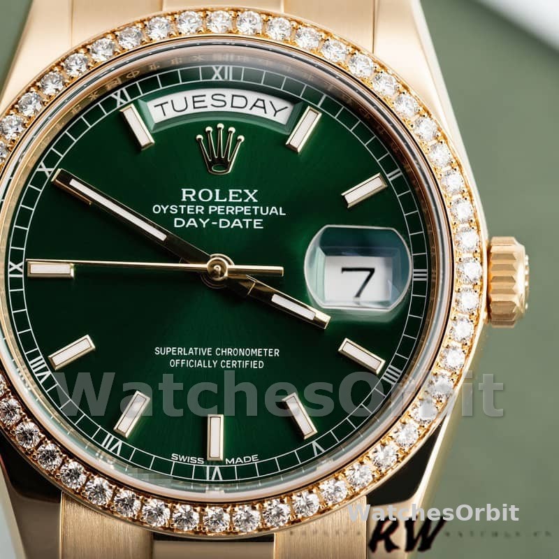 Rolex Day Date 118348 Green Index Dial Yellow Gold 36mm Unisex Replica Watch